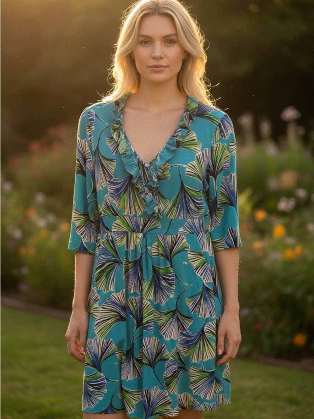 Lilly Pulitzer Blayne Ruffle Neck Silk Blend Dress Size Small